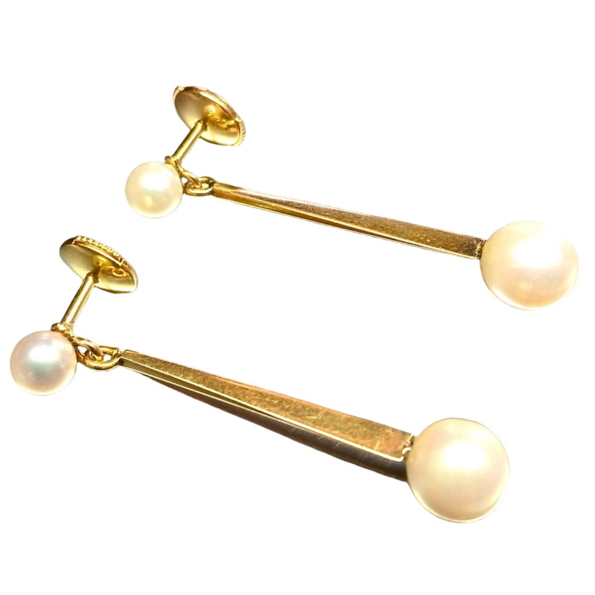 Boucles d'oreilles Pendantes en or jaune et perles - Castafiore