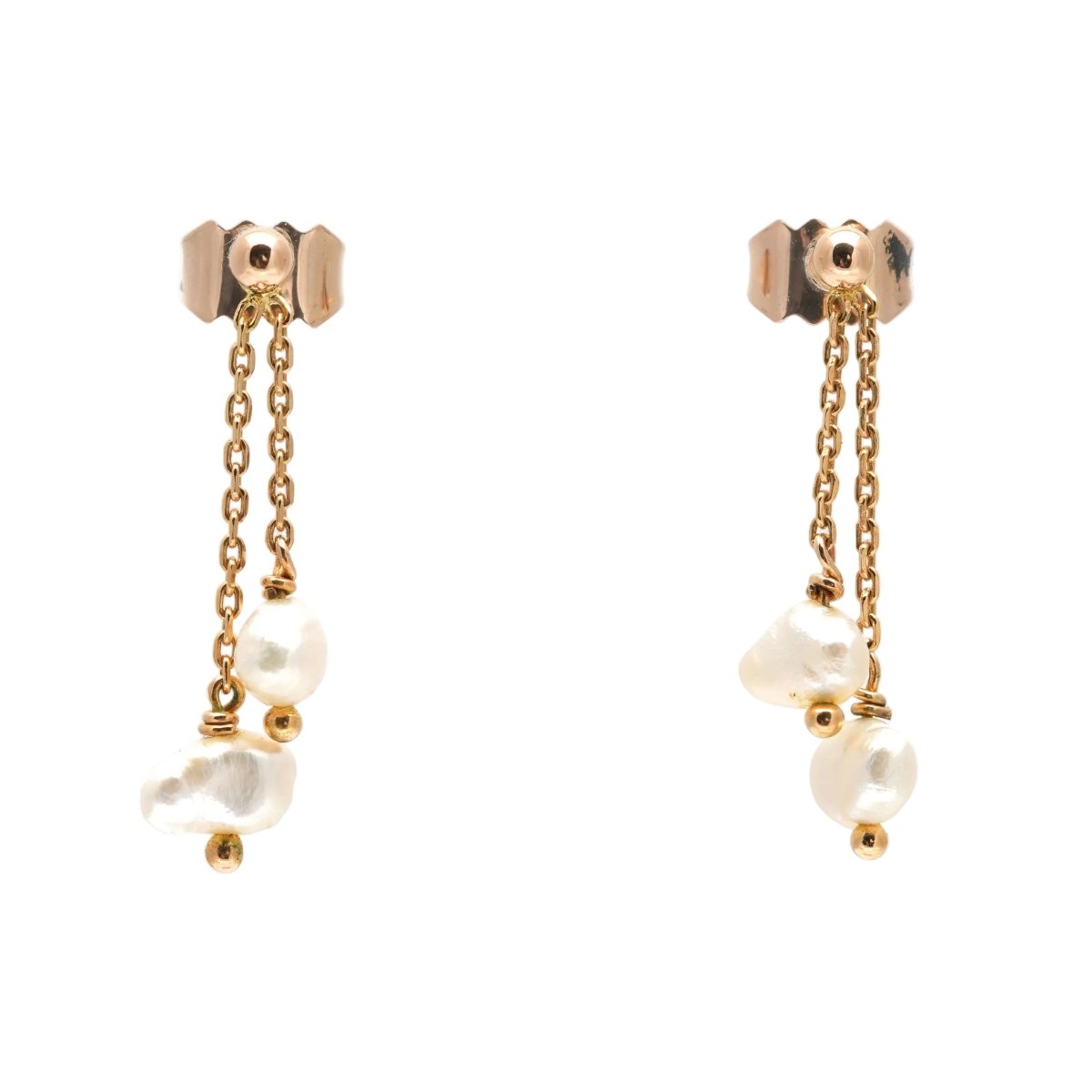 Boucles d'oreilles Pendantes en or jaune et perles - Castafiore