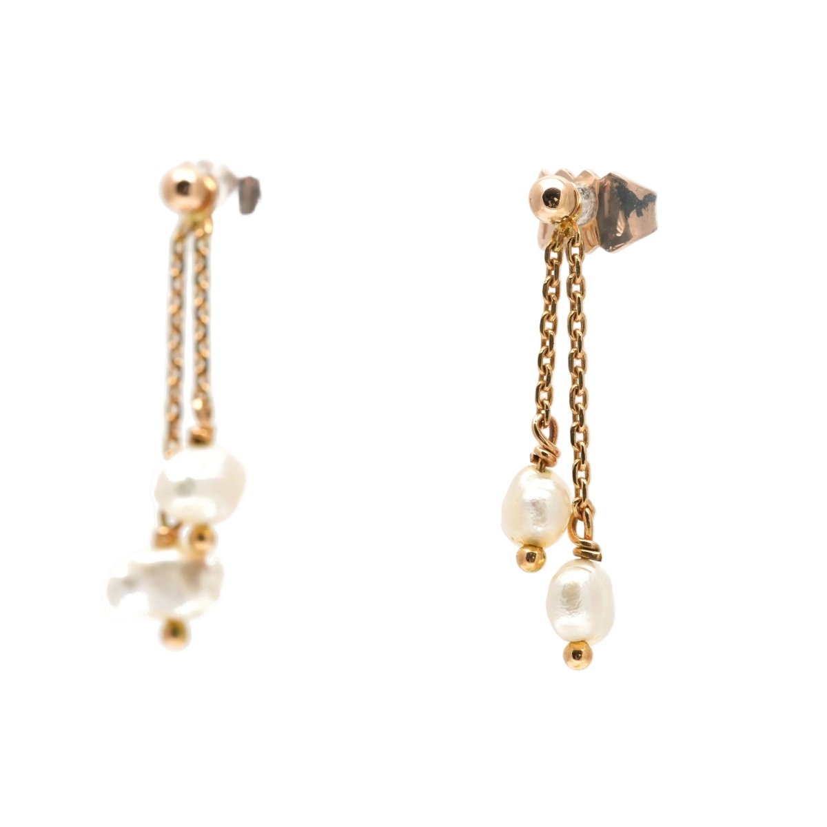Boucles d'oreilles Pendantes en or jaune et perles - Castafiore