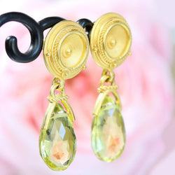 Earrings matte gold and faceted lemon quartz
