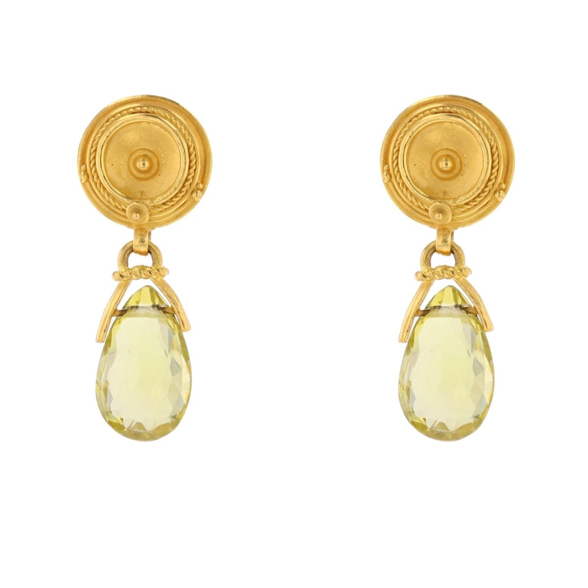 Earrings matte gold and faceted lemon quartz