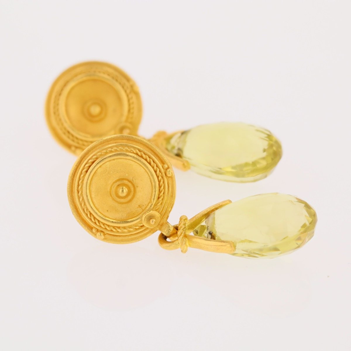 Earrings matte gold and faceted lemon quartz