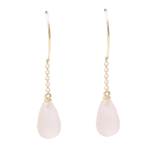 Boucles d’oreilles pendantes en or jaune et quartz rose - Castafiore