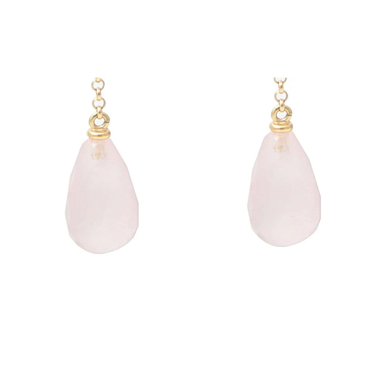 Boucles d’oreilles pendantes en or jaune et quartz rose - Castafiore