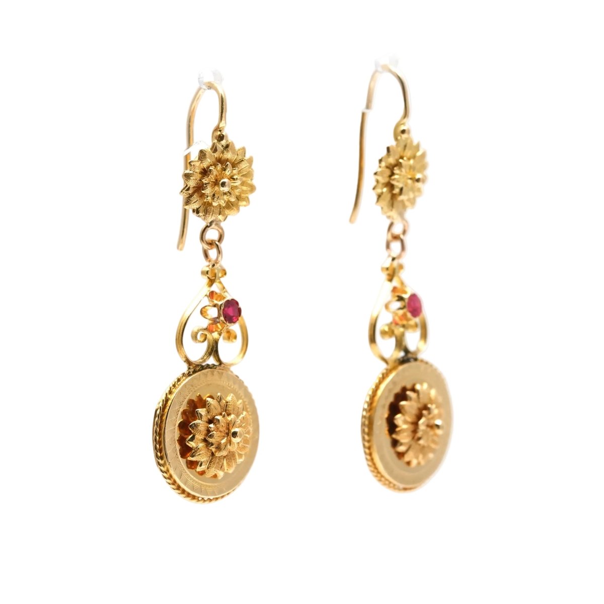 Boucles d'oreilles Pendantes en or jaune et rubis - Castafiore