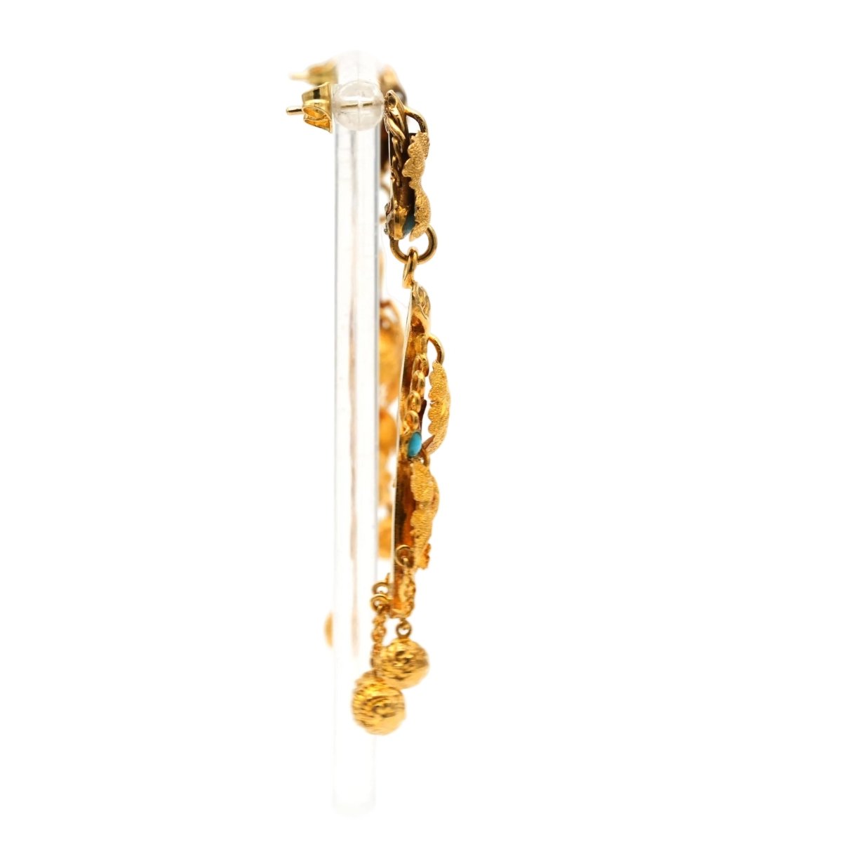 Boucles d'oreilles Pendantes en or jaune et turquoises - Castafiore