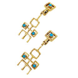 Boucles d'oreilles Pendantes en or jaune et turquoises - Castafiore