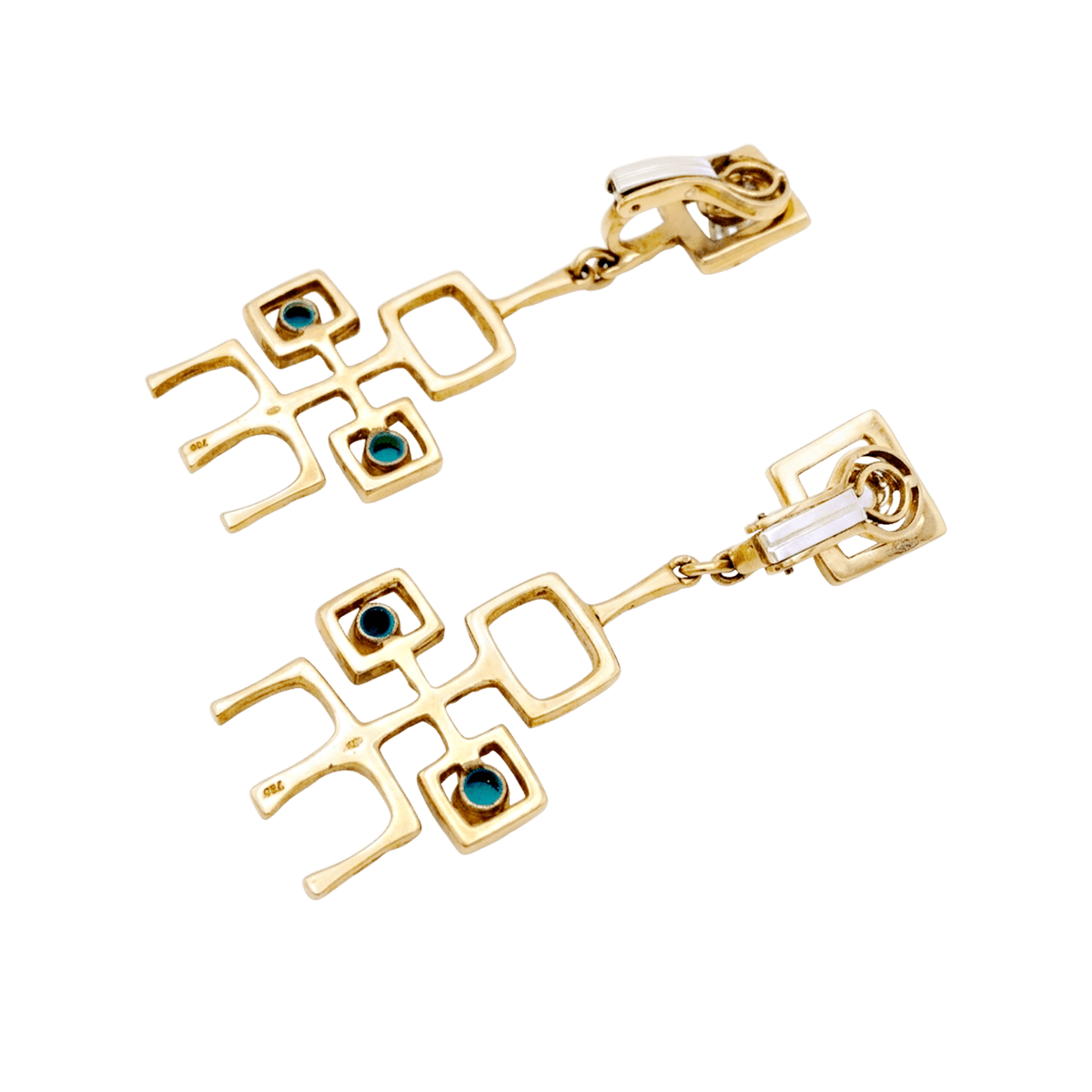 Boucles d'oreilles Pendantes en or jaune et turquoises - Castafiore