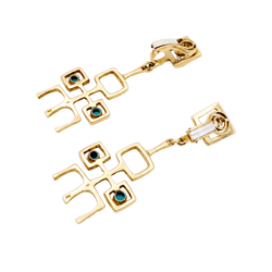 Boucles d'oreilles Pendantes en or jaune et turquoises - Castafiore