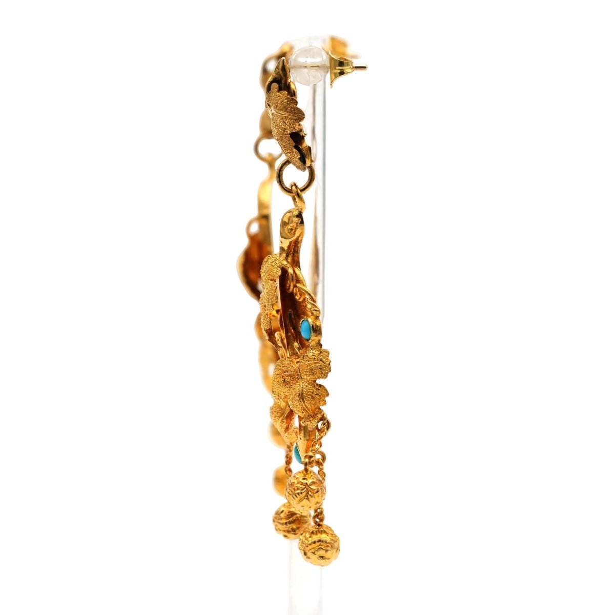 Boucles d'oreilles Pendantes en or jaune et turquoises - Castafiore