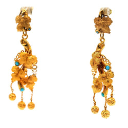 Boucles d'oreilles Pendantes en or jaune et turquoises - Castafiore