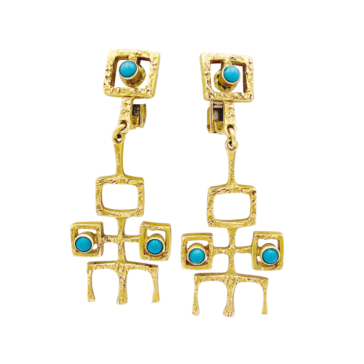 Boucles d'oreilles Pendantes en or jaune et turquoises - Castafiore