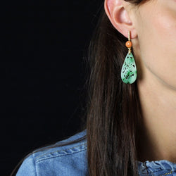 Boucles d'oreilles Pendantes en or jaune, jade, corail et diamants - Castafiore