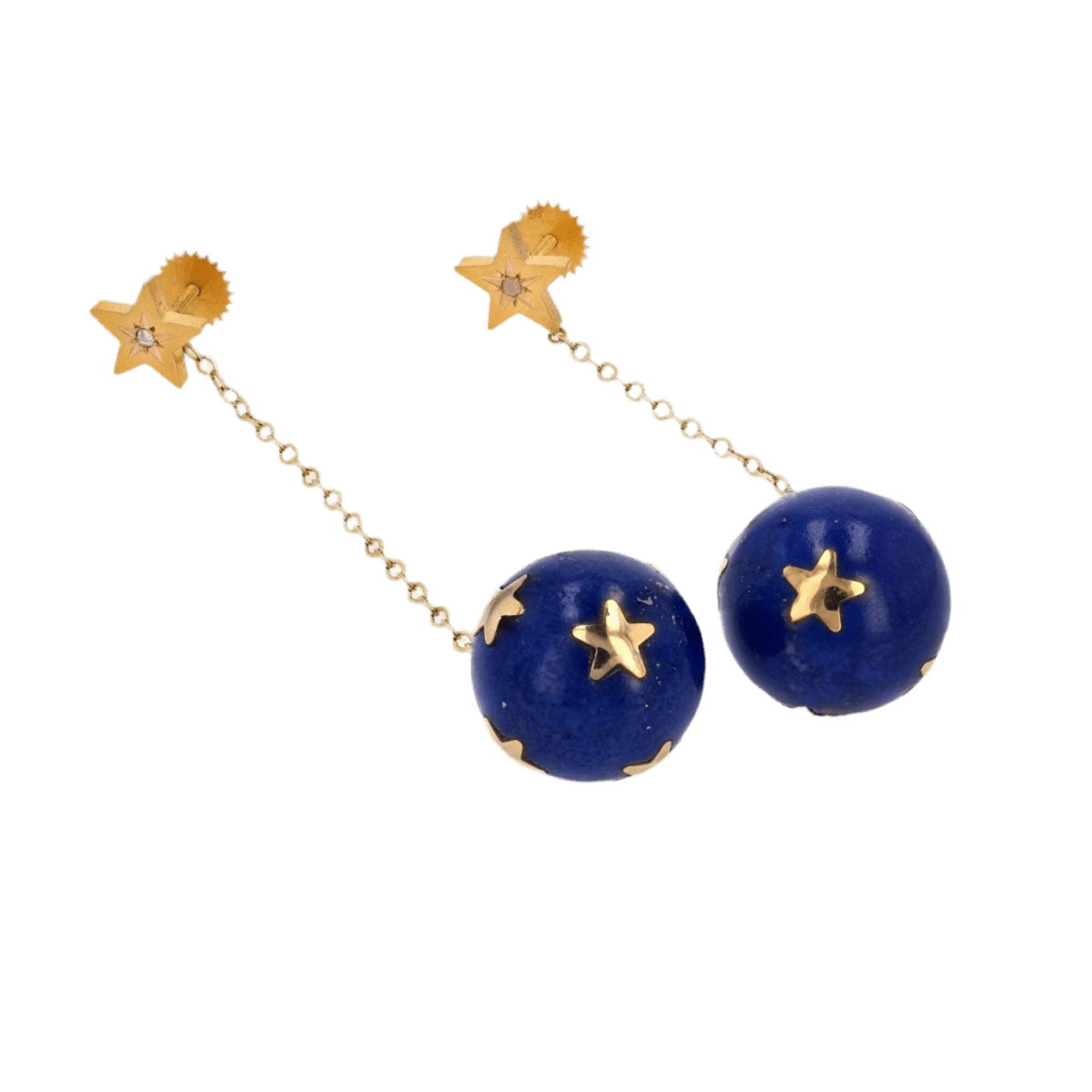 Boucles d'oreilles Pendantes en or jaune, lapis - lazuli et diamants - Castafiore