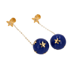 Boucles d'oreilles Pendantes en or jaune, lapis - lazuli et diamants - Castafiore