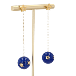 Boucles d'oreilles Pendantes en or jaune, lapis - lazuli et diamants - Castafiore