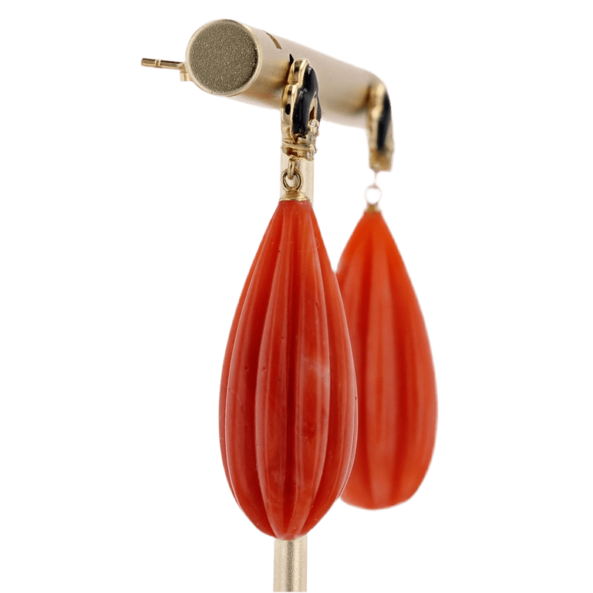 Boucles d'oreilles Pendantes en or jaune, onyx, corail et diamants - Castafiore