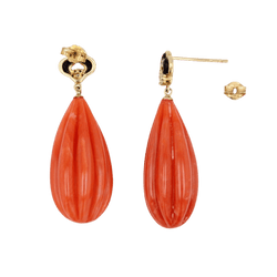 Boucles d'oreilles Pendantes en or jaune, onyx, corail et diamants - Castafiore