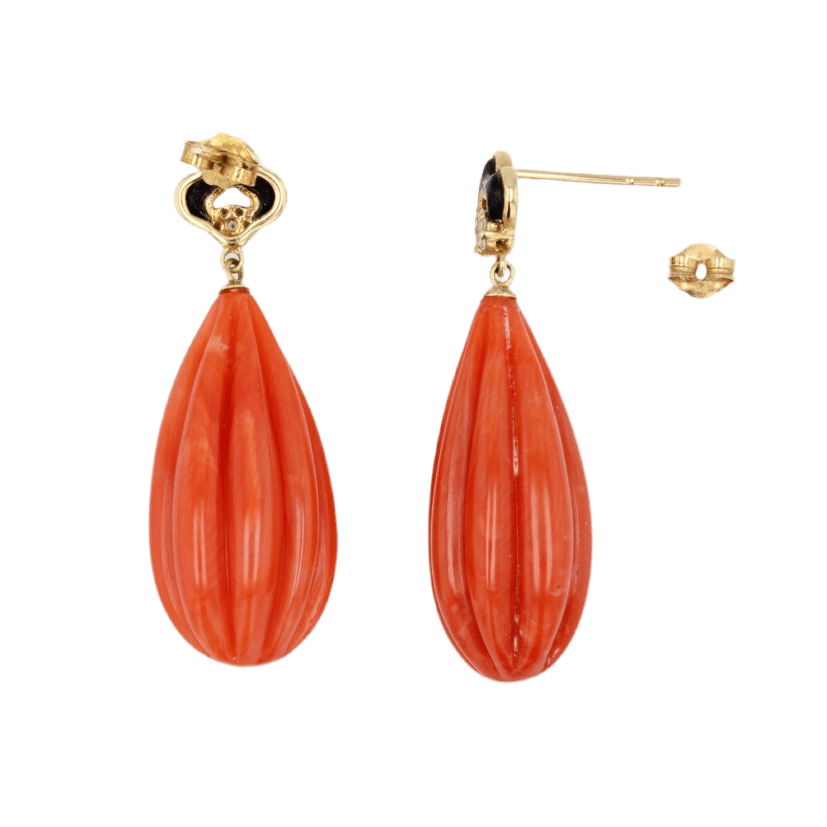 Boucles d'oreilles Pendantes en or jaune, onyx, corail et diamants - Castafiore