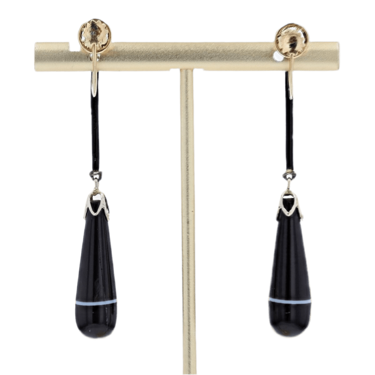 Boucles d'oreilles Pendantes en or jaune, onyx et agate - Castafiore