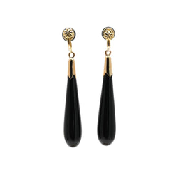 Boucles d'oreilles Pendantes en or jaune, onyx et perles - Castafiore