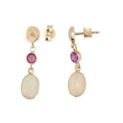 Boucles d'oreilles Pendantes en or jaune, opales et grenats - Castafiore