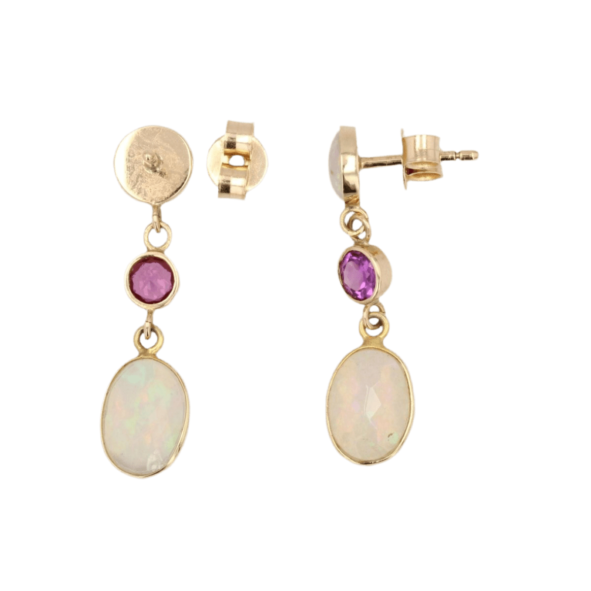 Boucles d'oreilles Pendantes en or jaune, opales et grenats - Castafiore