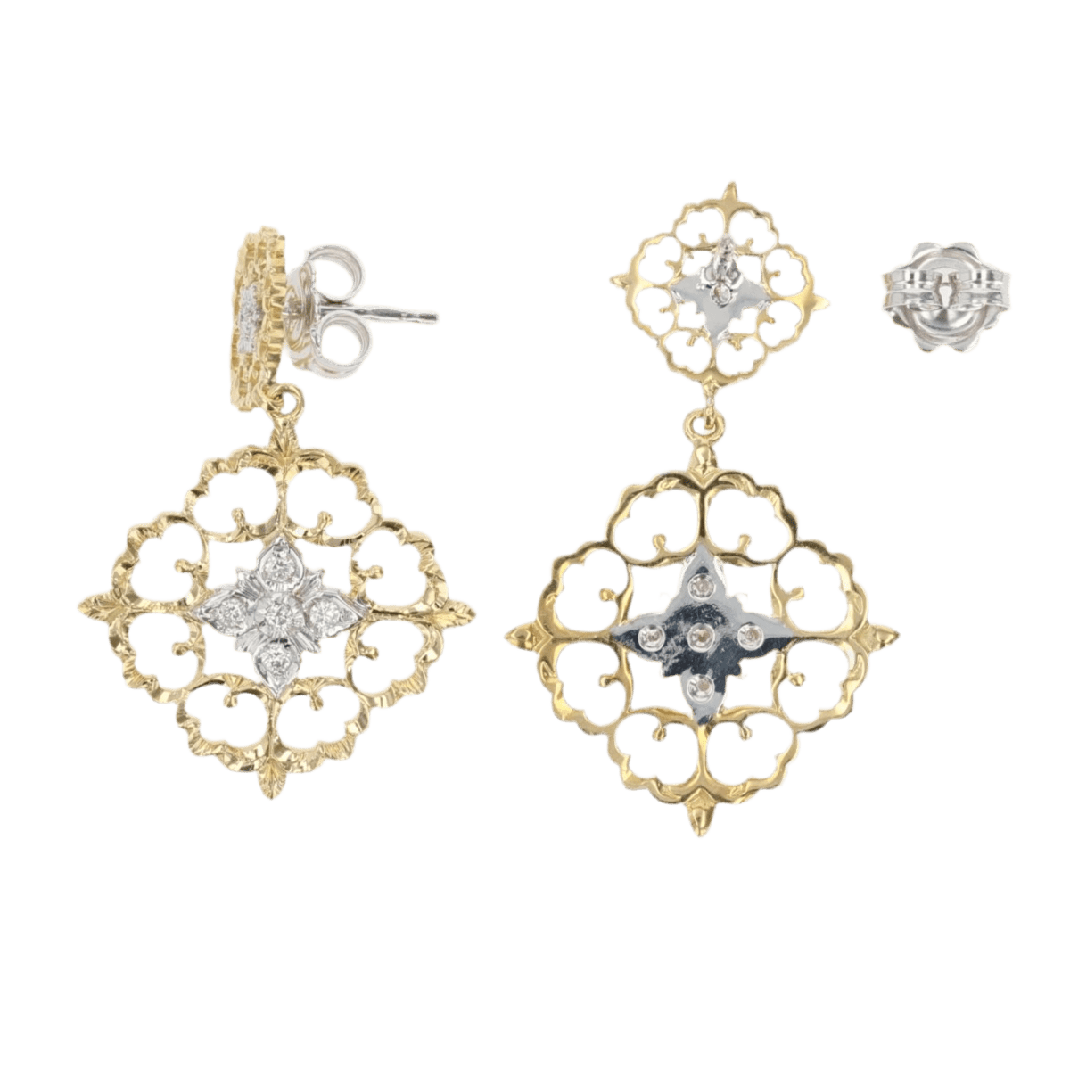 Boucles d'oreilles Pendantes en or jaune, or blanc et diamants - Castafiore