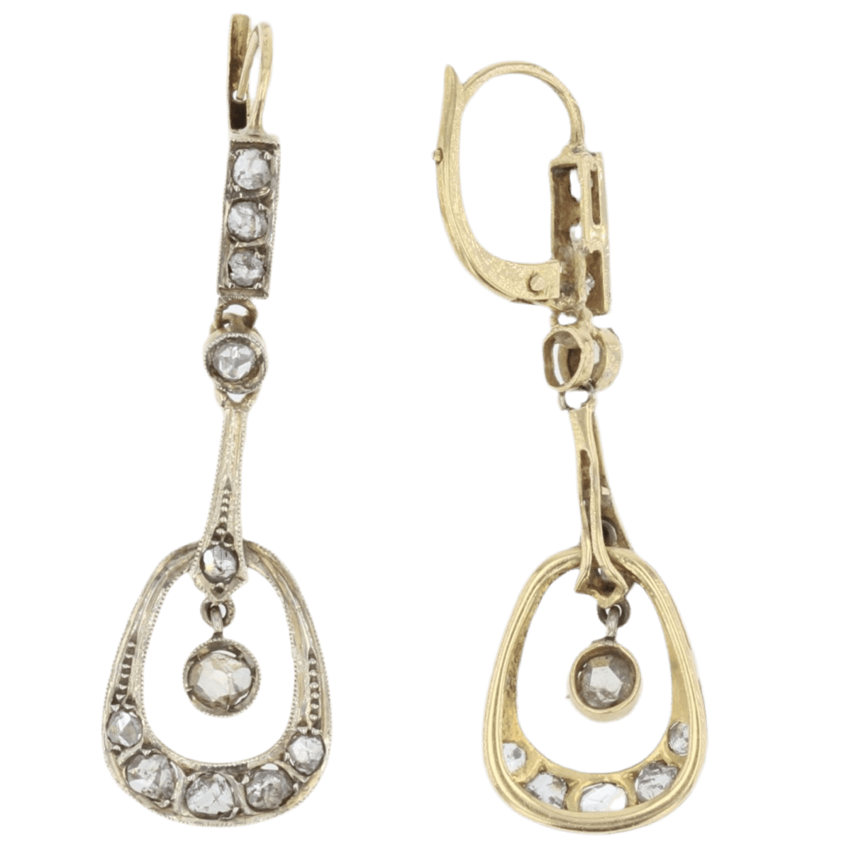 Boucles d'oreilles Pendantes en or jaune, or blanc et diamants - Castafiore