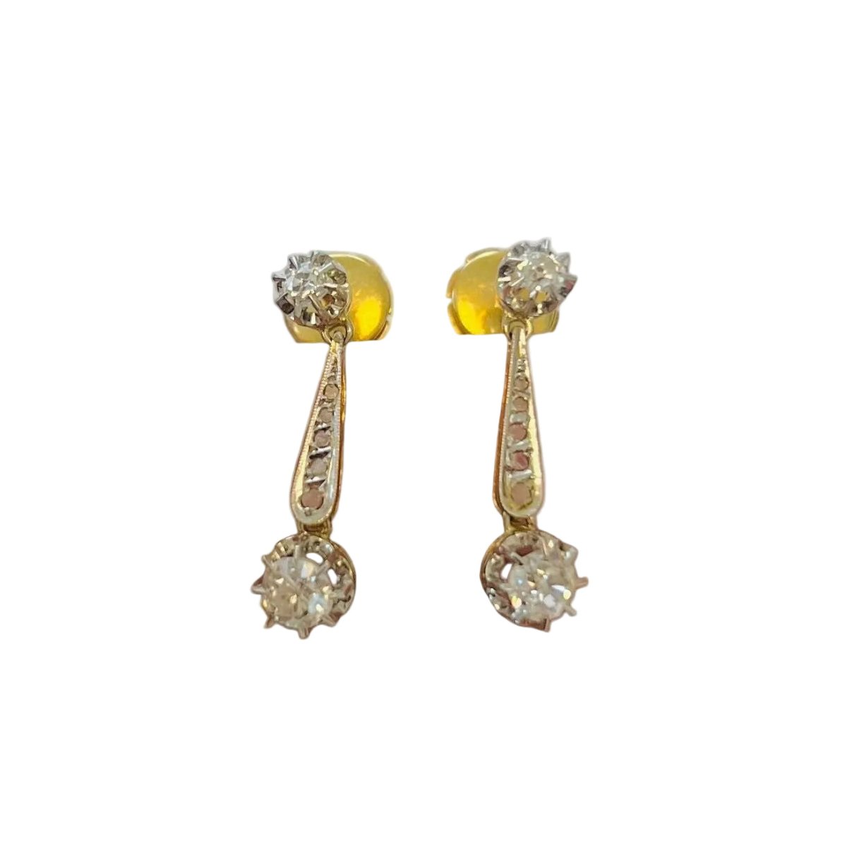 Boucles d'oreilles Pendantes en or jaune, or blanc et diamants - Castafiore