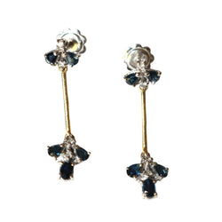 Boucles d'oreilles pendantes en or jaune, or blanc et saphir - Castafiore