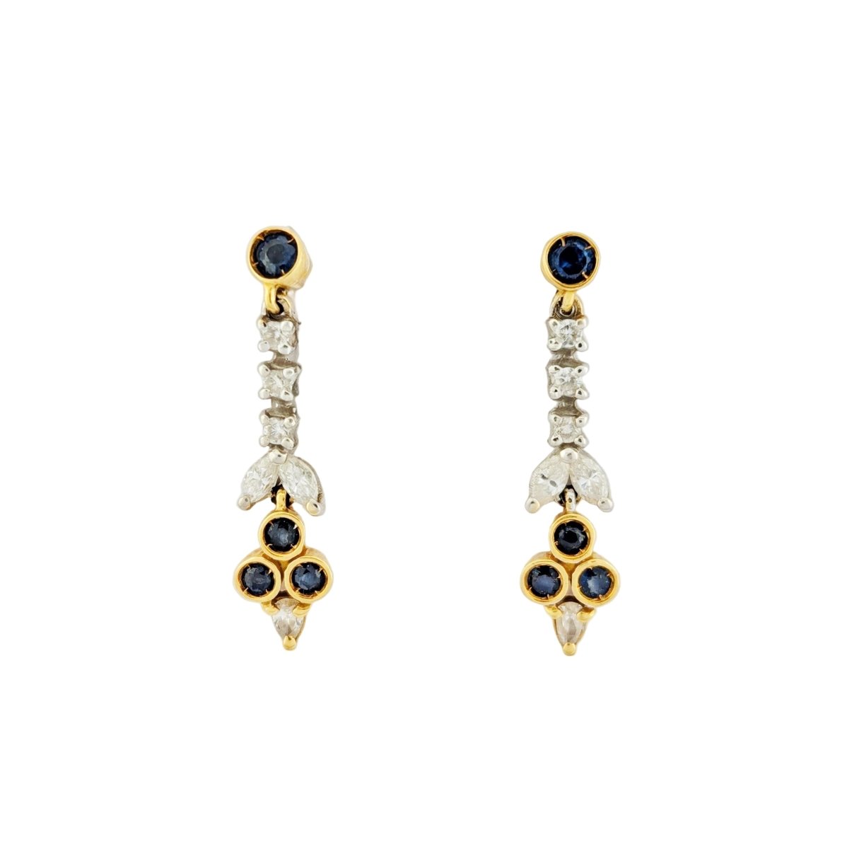 Boucles d'oreilles Pendantes en or jaune, or blanc, saphirs et diamants - Castafiore