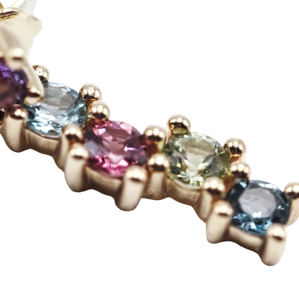 Boucles d'oreilles Pendantes en or jaune, péridots, citrines, améthystes, rhodolites et topazes - Castafiore