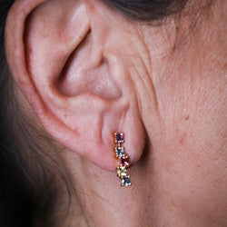 Boucles d'oreilles Pendantes en or jaune, péridots, citrines, améthystes, rhodolites et topazes - Castafiore