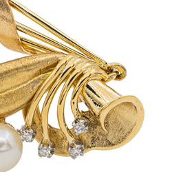 Boucles d'oreilles Pendantes en Or jaune, Perle de culture et Diamant - Castafiore