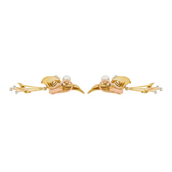 Boucles d'oreilles Pendantes en Or jaune, Perle de culture et Diamant - Castafiore