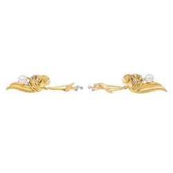 Boucles d'oreilles Pendantes en Or jaune, Perle de culture et Diamant - Castafiore