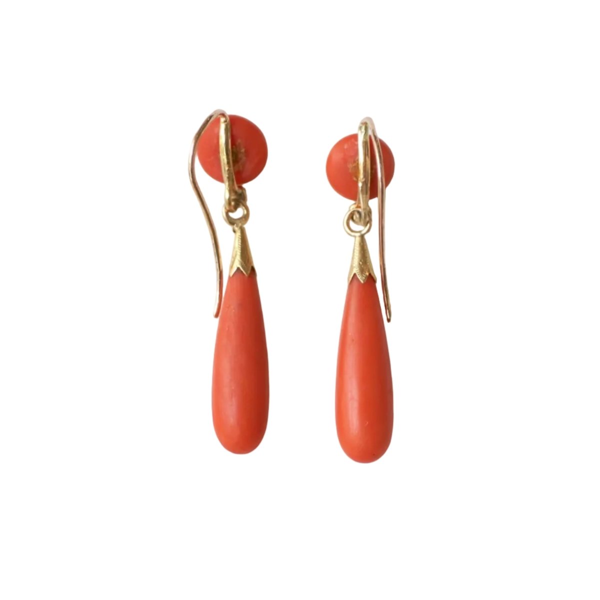 Boucles d'oreilles Pendantes en or jaune, perles et corail - Castafiore