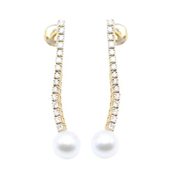 Boucles d'oreilles Pendantes en or jaune, perles et diamants - Castafiore