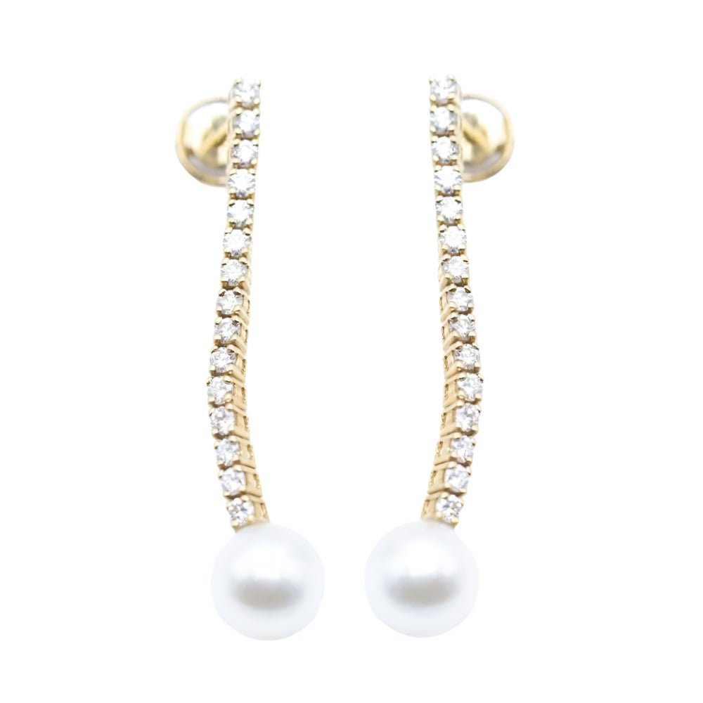 Boucles d'oreilles Pendantes en or jaune, perles et diamants - Castafiore