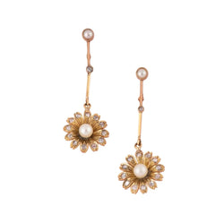 Boucles d’oreilles Pendantes en or jaune, perles et diamants - Castafiore