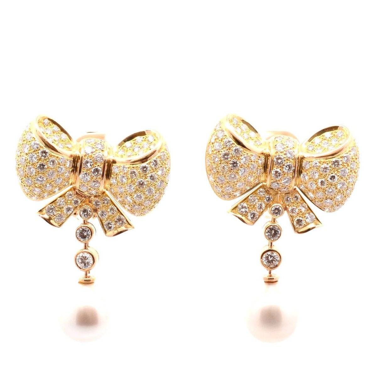 Boucles d'oreilles Pendantes en or jaune, perles et diamants - Castafiore