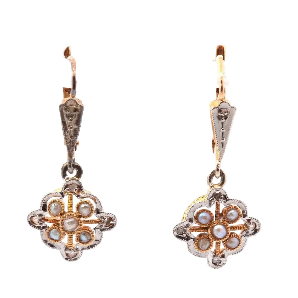 Boucles d'oreilles Pendantes en or jaune, perles et diamants - Castafiore
