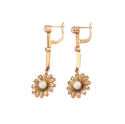 Boucles d’oreilles Pendantes en or jaune, perles et diamants - Castafiore