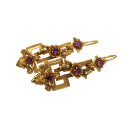 Boucles d'oreilles Pendantes en or jaune, perles et grenats - Castafiore