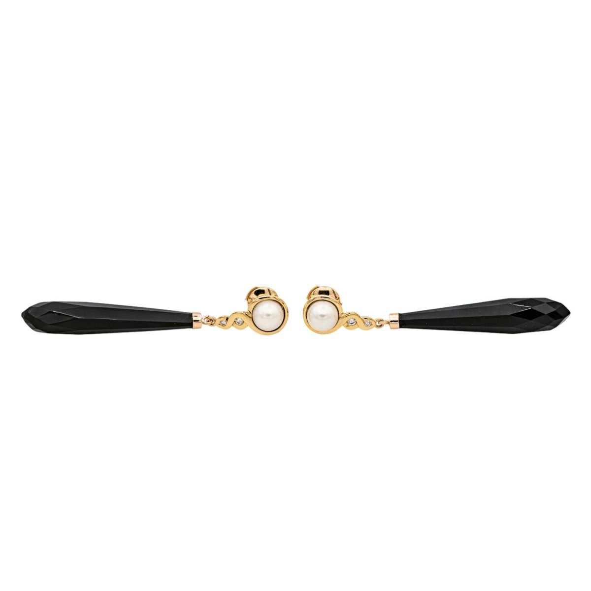 Boucles d'oreilles Pendantes en or jaune, perles, onyx et diamants - Castafiore