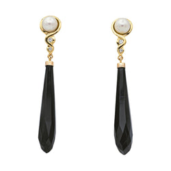 Boucles d'oreilles Pendantes en or jaune, perles, onyx et diamants - Castafiore