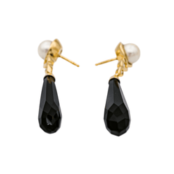 Boucles d'oreilles Pendantes en or jaune, perles, onyx et diamants - Castafiore