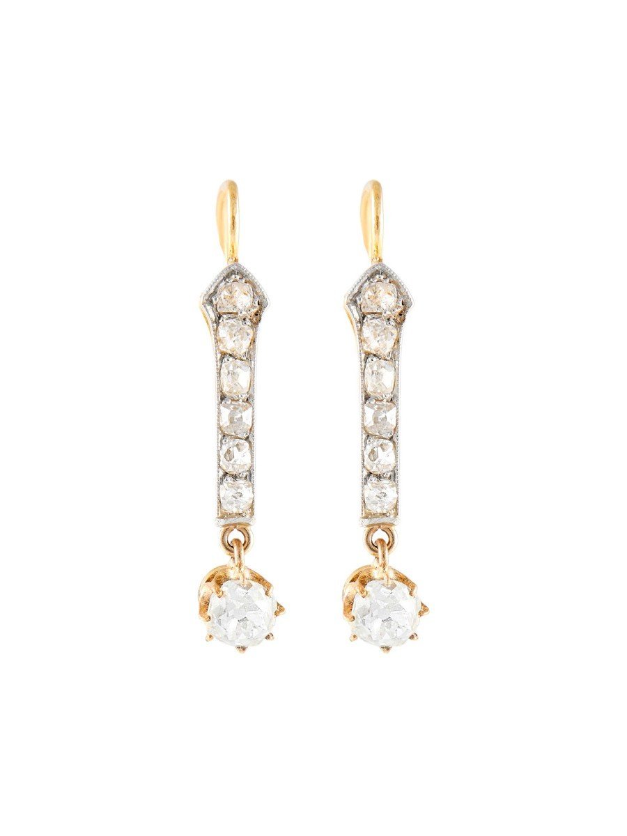 Boucles d'oreilles Pendantes en or jaune, platine et diamants - Castafiore