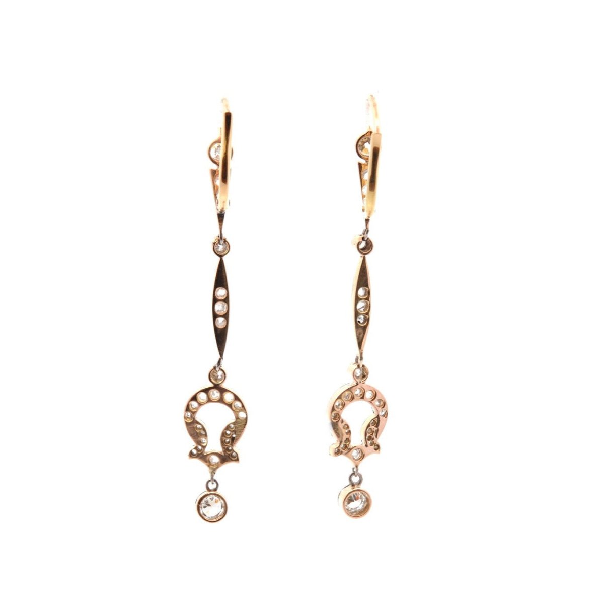 Boucles d'oreilles Pendantes en or jaune, platine et diamants - Castafiore